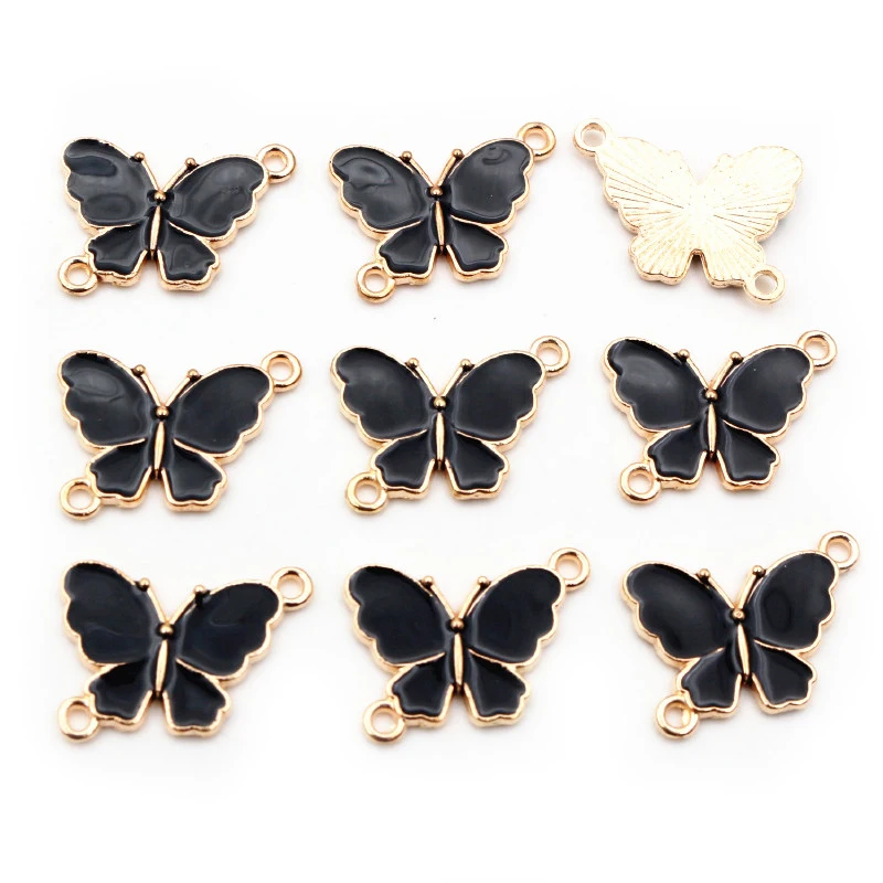 10pcs 15x20mm 더블 루프 나비 매력 펜던트 에나멜 합금 금속 매력 DIY 쥬얼리 액세서리 목걸이 팔찌