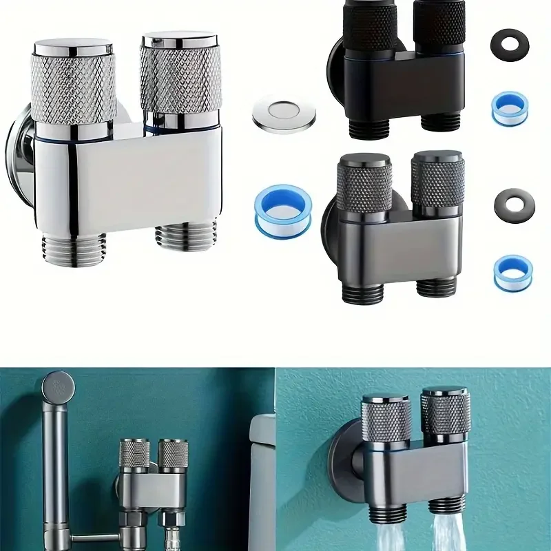 1pc Toilet Companion Corner Valve, Toilet Irrigator One In Two Out Corner Valve, Double Open Faucet, Anti-slip Handwheel, Toilet