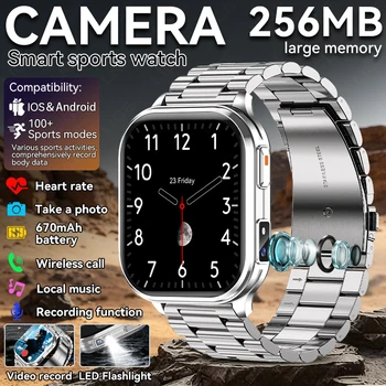 Smartwatch con Fotocamera per Uomo e Donna, Registratore Video e Foto, Monitoraggio Salute, Impermeabile, Fitness, Chiamate Bluetooth, Musica Locale