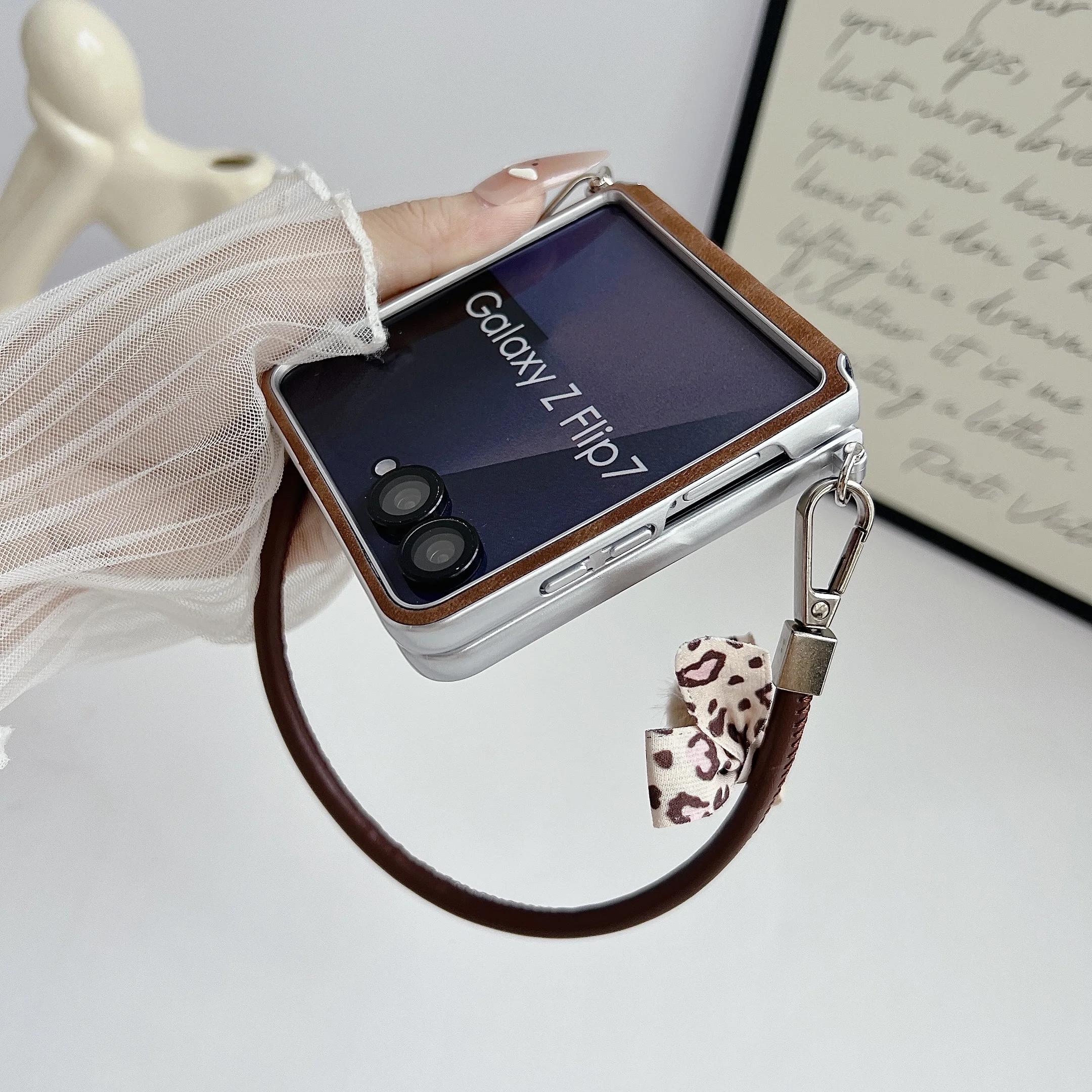 Luxury Litchi Striae PU Leather Phone Case with Lanyard – Premium Hard Back Cover