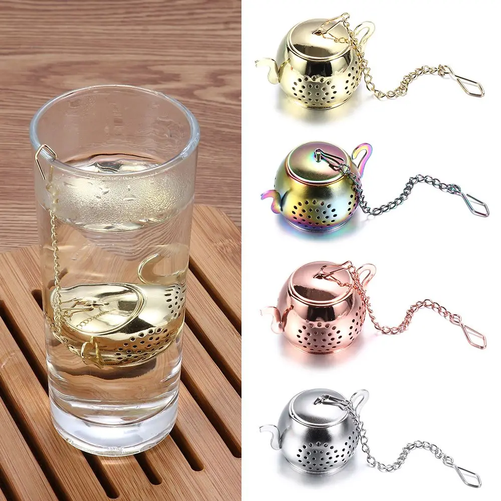 Stainless Steel Teapot Shape Herbal Spice Filter Diffuser, Tea Strainer, Loose Tea Infuser with Chain, Kitchen Gadget