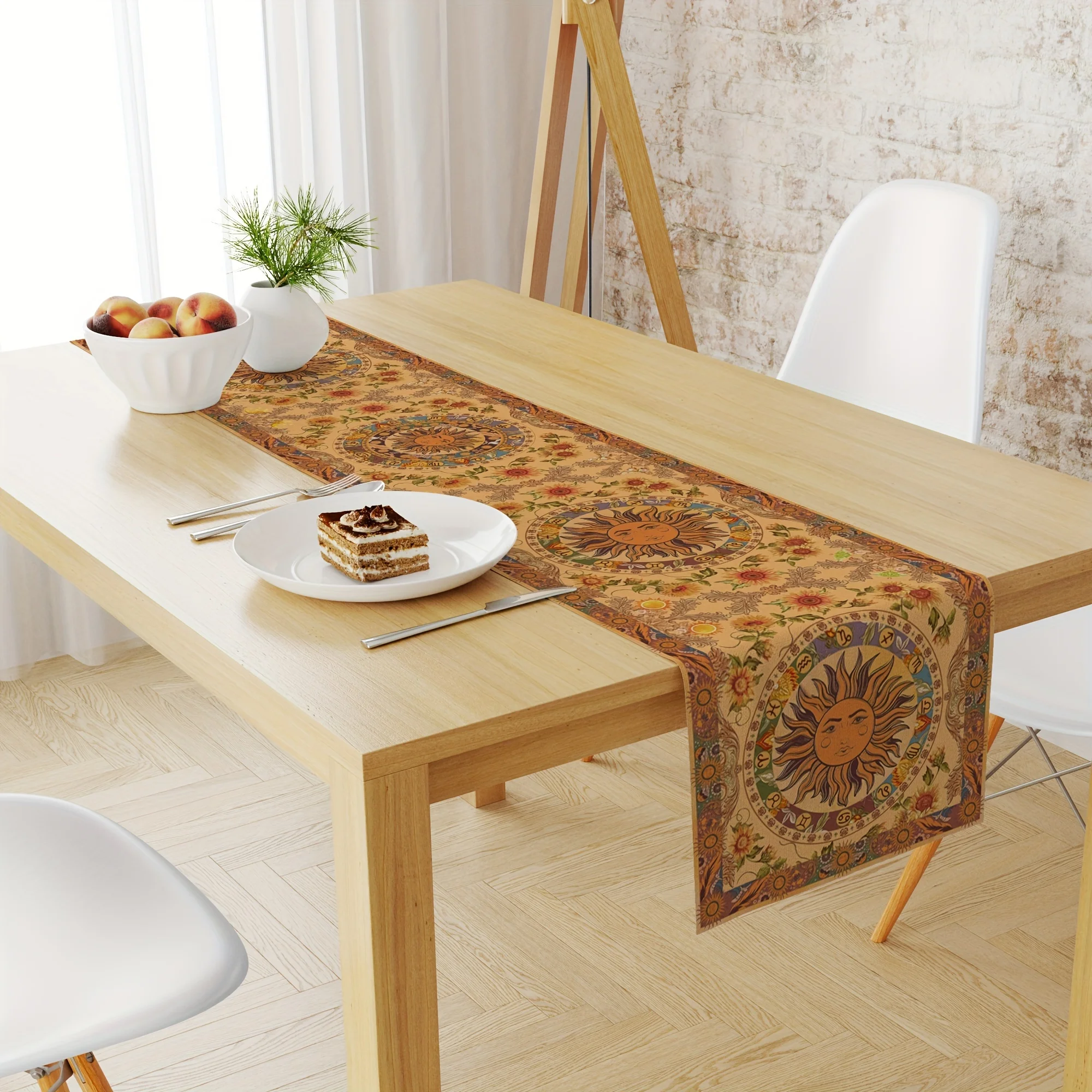 Abstract Sun Flowers Pattern Linen Table Runner Dresser Scarf Decor Farmhouse Washable Kitchen Dining Table Runners Table Decor 2