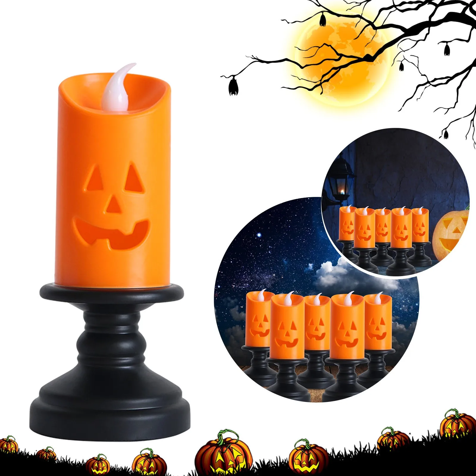 

Halloween Candle Light Led Colorful Candlestick Table Top Decoration Pumpkin Party Happy Halloween Party Decor For Home 2023