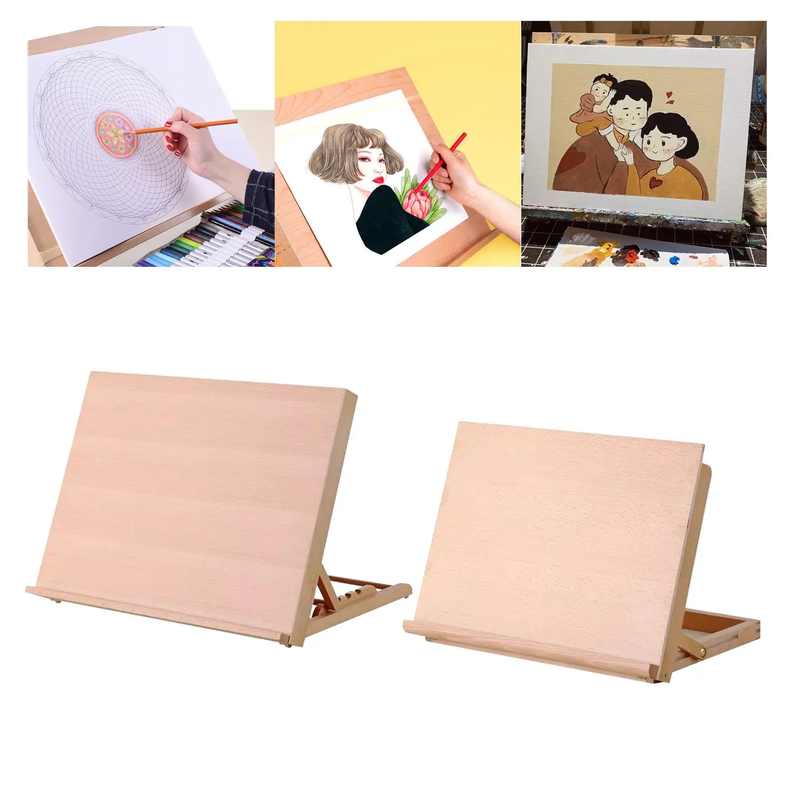 Wood Table Easel Adjustable Bookshelf Desktop Drawing Board for Student Oil Painting