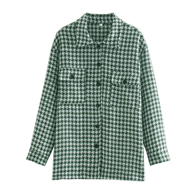 Women Autumn Plaid Jacket Check Houndstooth Lapel Collar Coat Winter Female New Full Sleeves Single Breasted Outerwear Classic