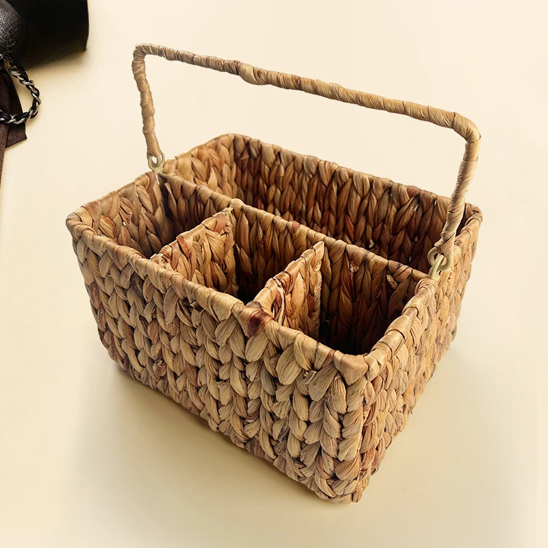 Water Hyacinth Large Rectangle Storage Basket,Dividers Basket Hand Woven  with Handle,Organizing Wicker Basket Pantry,Home Décor - AliExpress