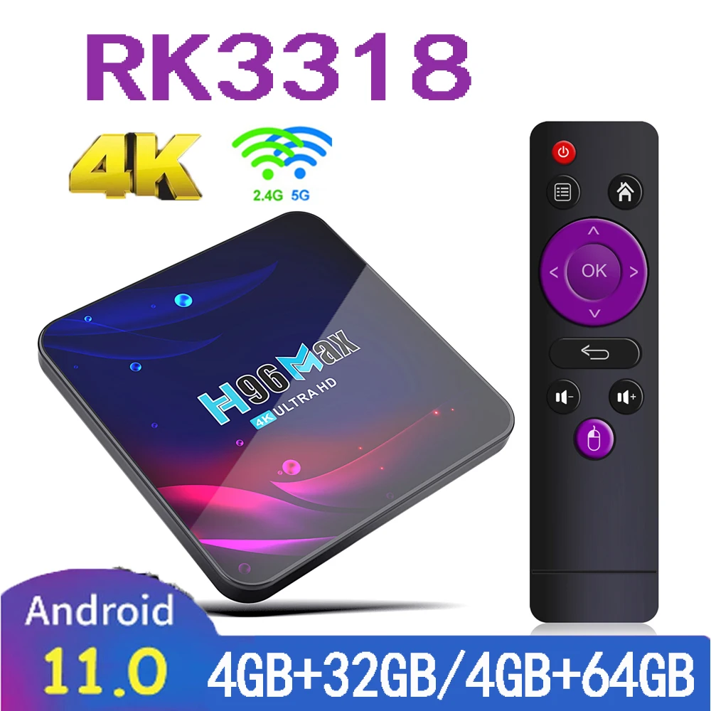 Smart Tv Box H96 Max V11 Android 11 4G 64Gb Android Tv Box 2021 4K Rk3318 Rockchip Wifi Google Voice Set Top Box Smart Tv Box