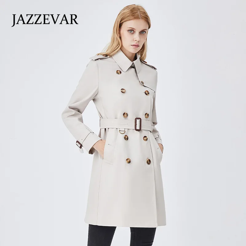 Women's Medium-long Khaki Trench Coat with Belt, Double Breasted, Classic Business Female Outerwear with Belt, Top Quality, Spri