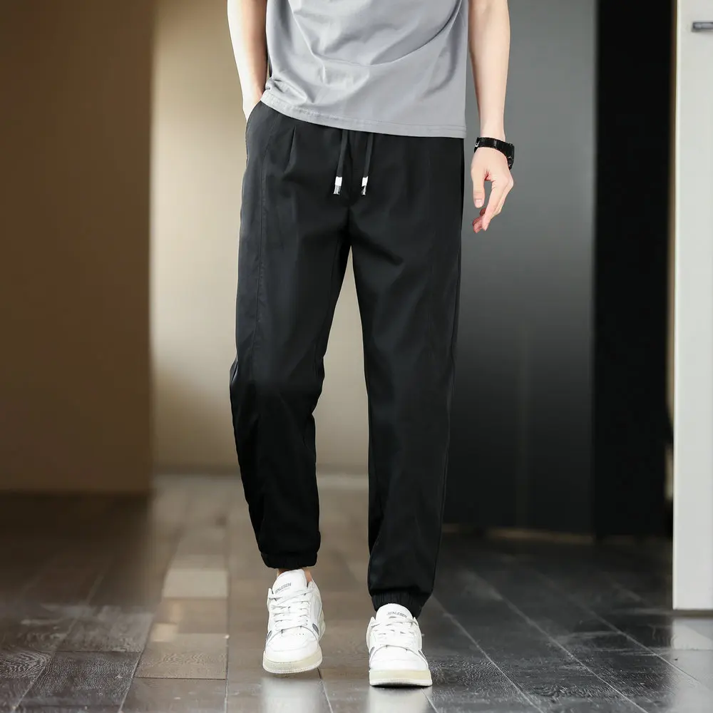 

Comfort Meets Style Men's Elastic-Waist Casual Pants Beige Black Khaki Jogger Style Trousers Male Cosy Clothes Spring Summer