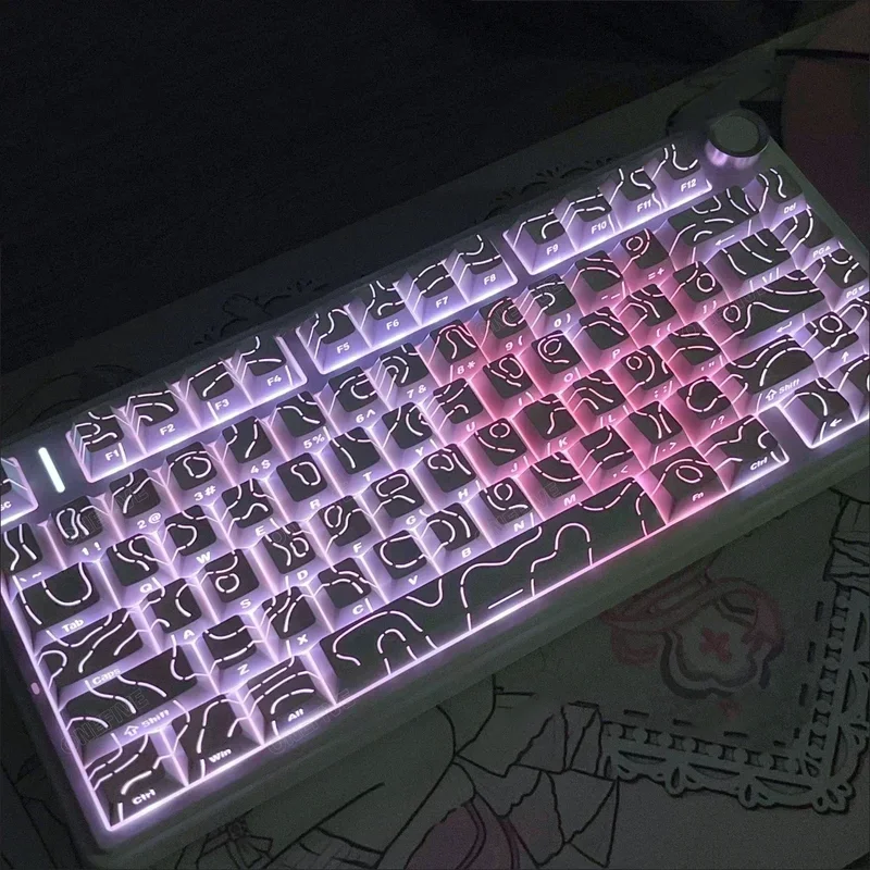 PBT Side Print Shine Through Keycaps Translucent Gaming Mechanical Keyboard Key Cap White for MX Switch Keyboard 97 Keys