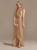 Luxury V-Neck Dresses – Floor-Length, Slit & Sequined for Events