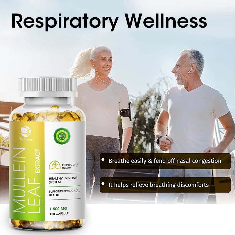 Lukaree Mullein Leaf Capsule Clean the Lung Protecting the Respiratory System Relieve Phlegm and Cough Immune Support Help Sleep mullein leaf extract lung detox capsules