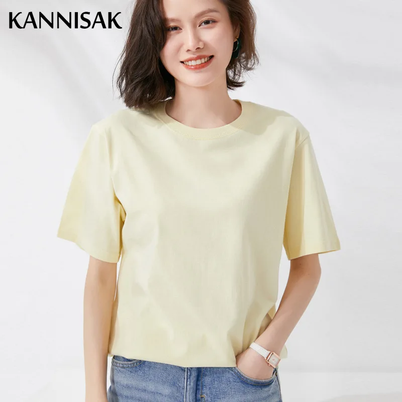 Women T-shirts 2025 Summer Tops Solid Short Sleeve Loose O-neck 100% Cotton Casual Ladies Shirts Harajuku Korean Woman Tshirts - 5