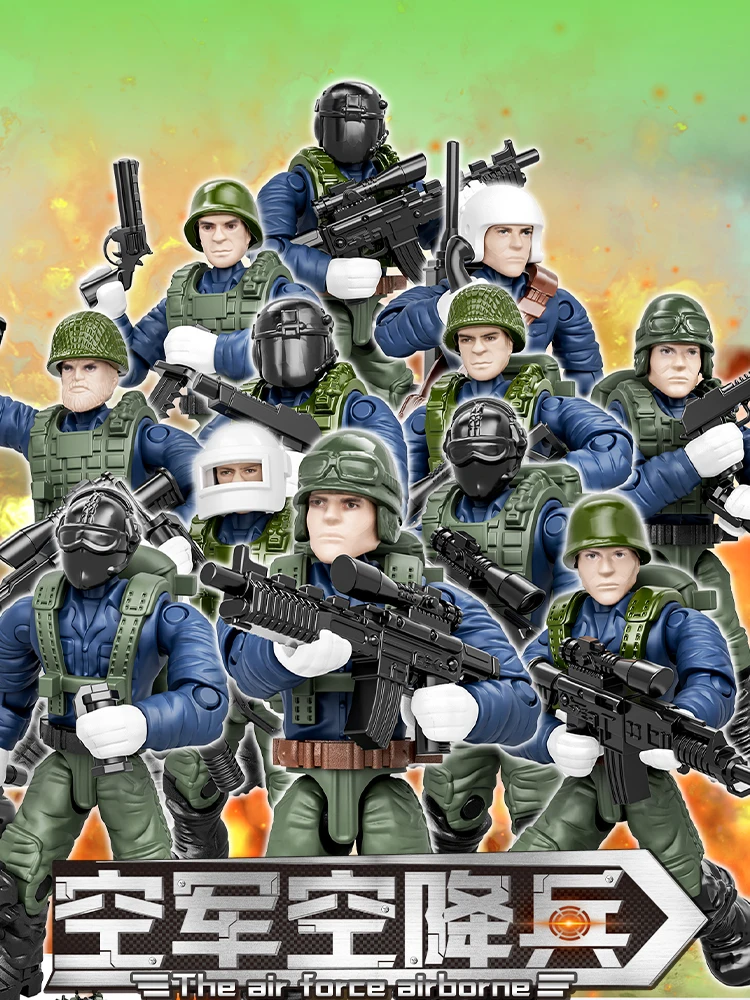 Xiang Jun Air Force Paratrooper Assembly Joint Mobile Figure Model Boy Military Building Blos Soldier Toy ABS Plastic