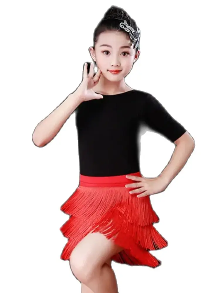 Dance Skirt 1pcs/lot Children Tassel Latin Dancing Skirt Children Salsa Tango Ballroom Dancing skirt