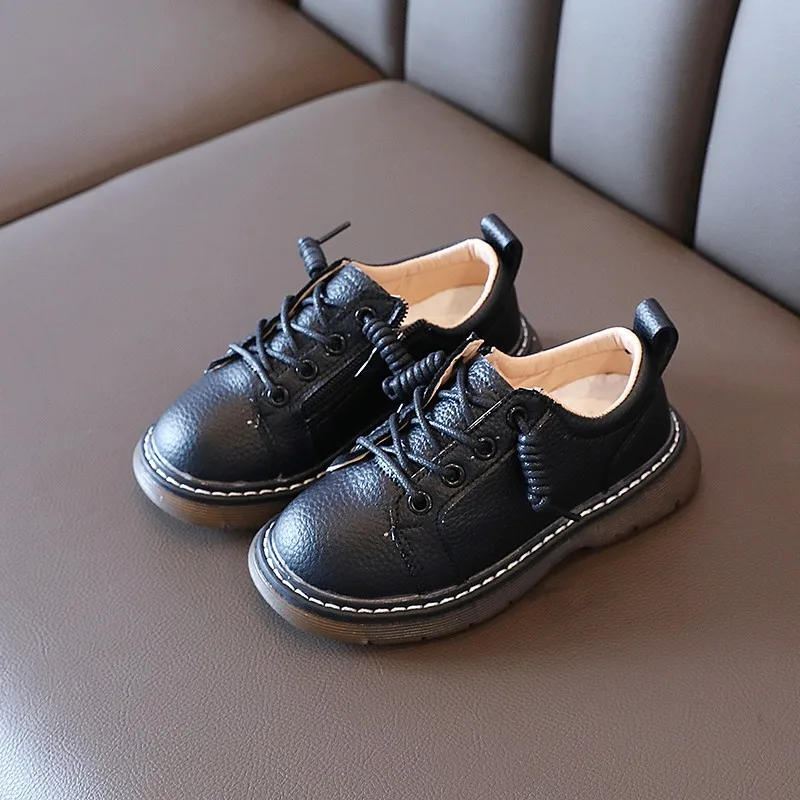 slippers for boy Children Leather Shoes White Black Soft Lace-up Anti-slippy Four Season 26-36 British Style Elegant Boys Girls Casual Shoe children's sandals near me Children's Shoes