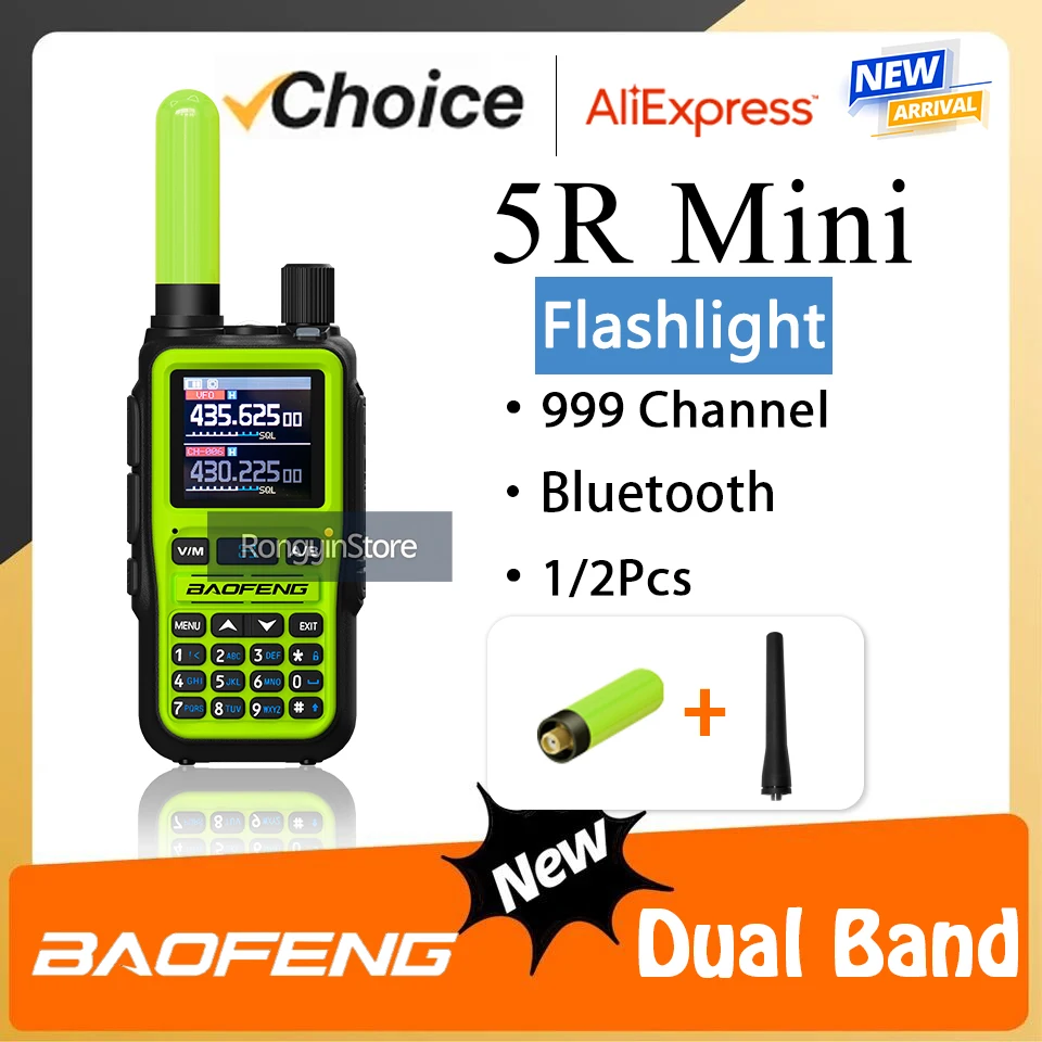 바오펑 무전기 UV 5R 미니 블루투스 5W AM 듀얼밴드 VHF/UHF USB-C 충전 손전등 무료 805S 그린 안테나 (사냥용)