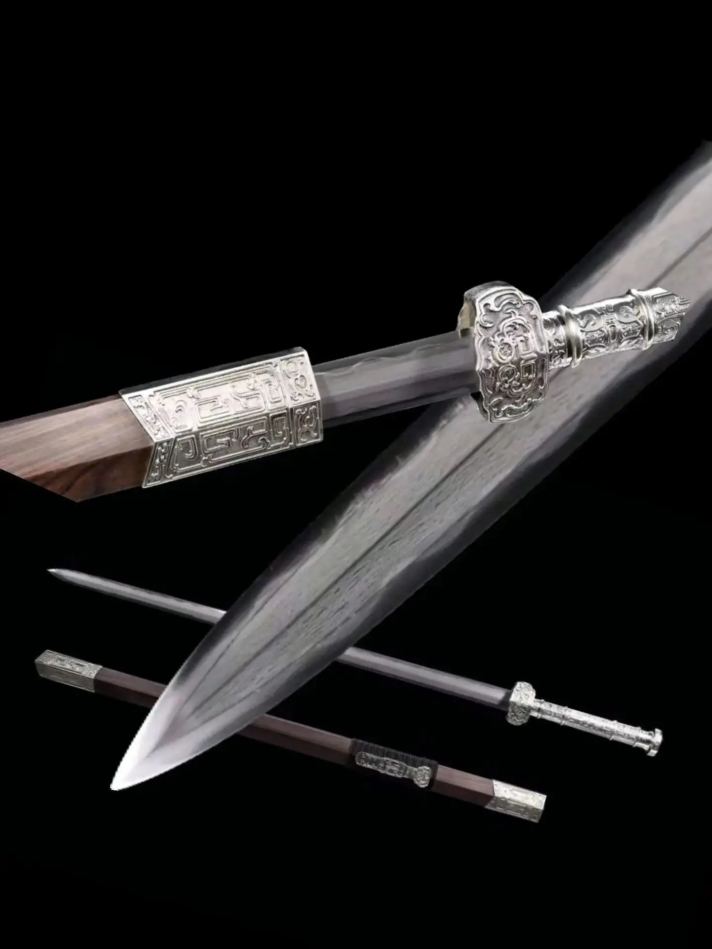 

Han Dynasty Style Kungfu Battle Sword of Ruyi, Handmade Multi Refined Woots Steel Blade, White Copper Fittings, Unsharpened