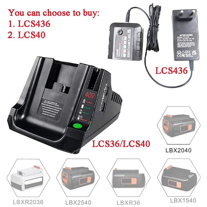 Lcs36 40v Battery Charger For Black And Decke 36v 40v Li-ion