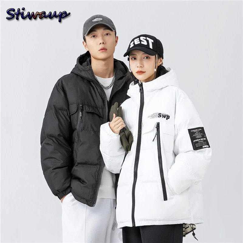 

Men's Heating Cargo Down Jacket Female Winter Padding 2022 Korean Streetwear Men Padded Jacket with Hood Woman Parka Hot Coat