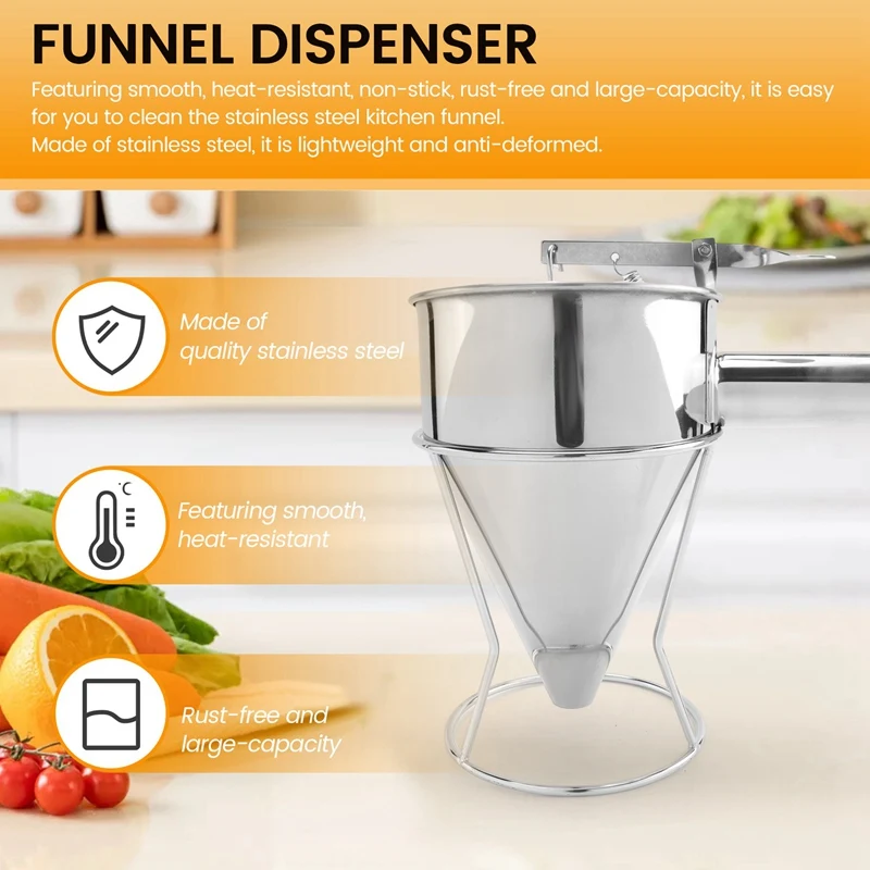 1 PCS Funnel Dispenser Stainless Steel With Rack Cupcake Pancake Batter Maker Octopus Fish Ball Home Kitchen Baking Tool
