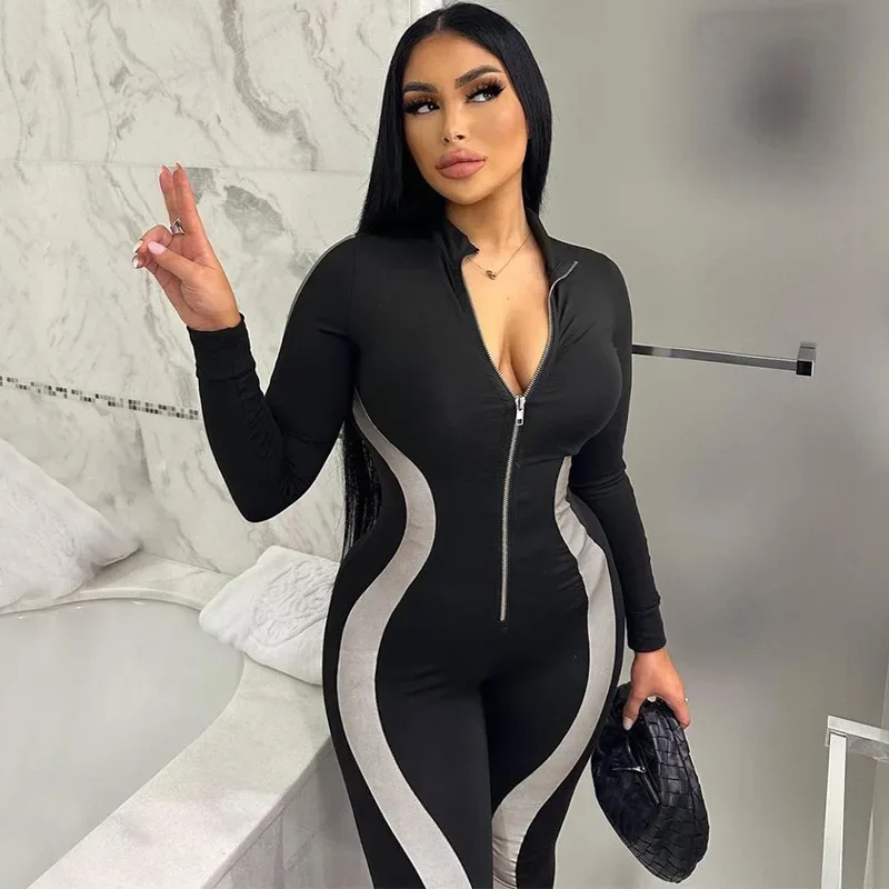 

Women Striped Print Jogger Jumpsuit Elastic Skinny One Piece Body Shaping Pencil Pants Autumn Winter Streetwear Y2K Outfits