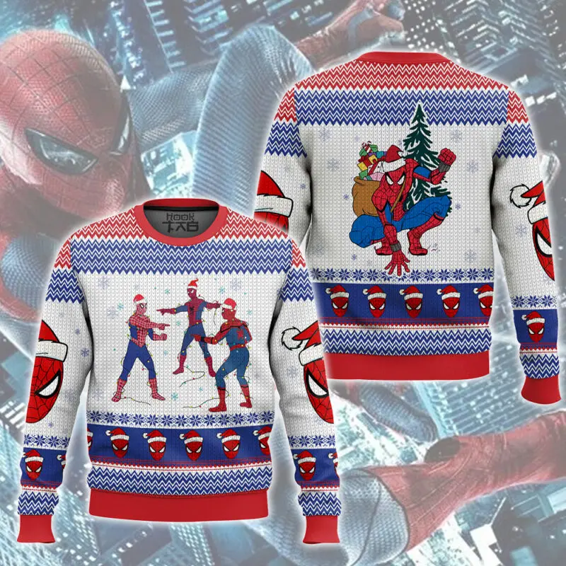 Marvel's Spider Man Christmas Ugly Sweater Transforms Into Santa Claus Creative Funny Joyful Unique Christmas Party Gift Set