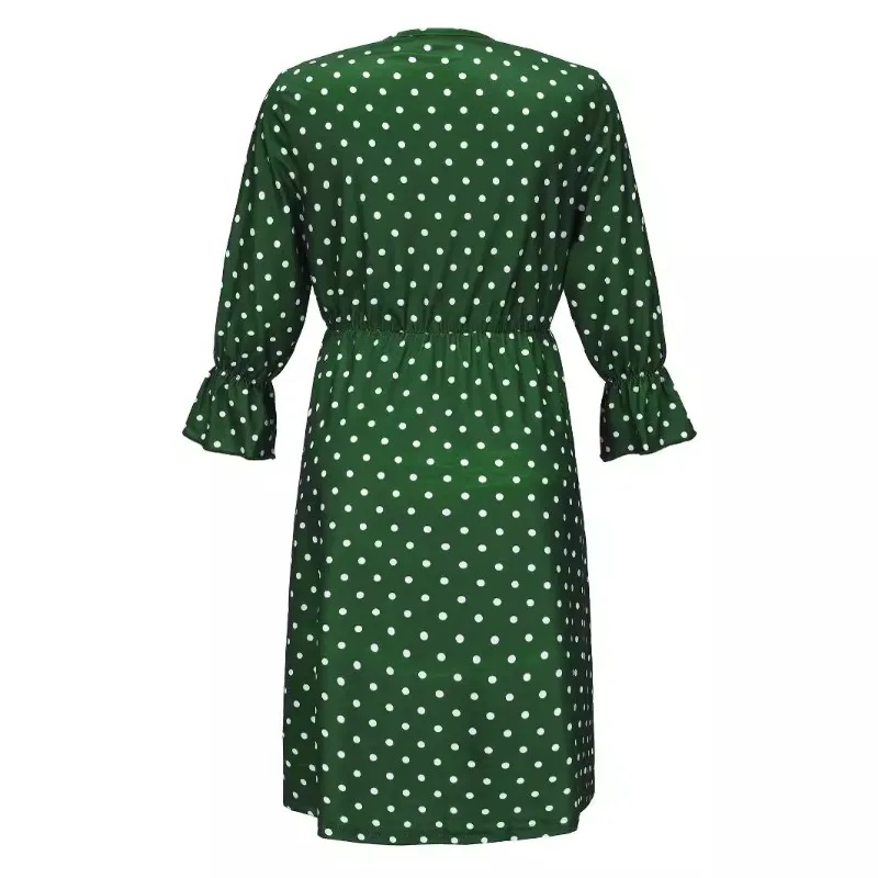 Summer Fashion High Quality Comfortable Trendy Breastfeeding Long Dress with Mid Sleeve Dots Pregnant Women's V-neck Dress 10 Se9155b943943469791b2a00267dbb765C