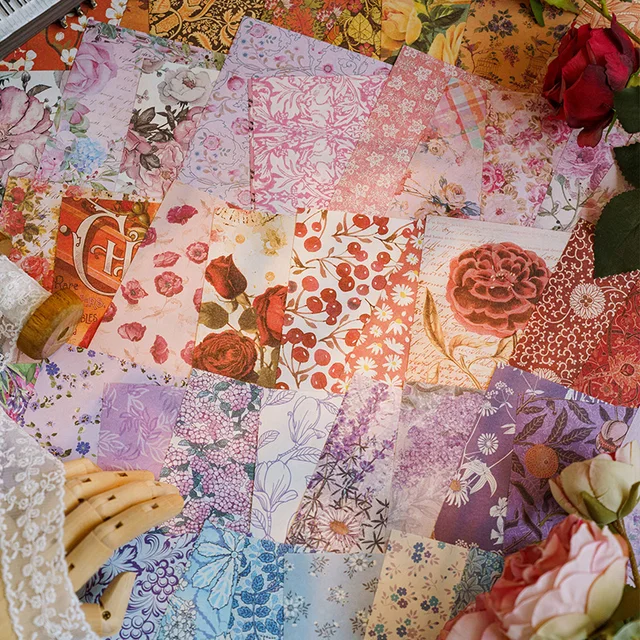 100pcs Vintage Floral Scrapbook Paper 2