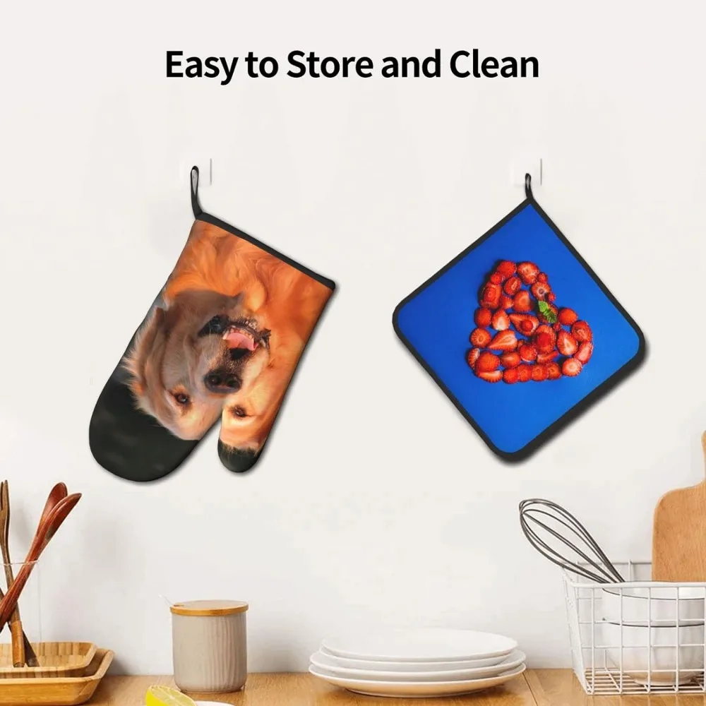 Oven Mitts and Pot Holders Sets 2pcs Personalized Oven Mitts with Image Text Non-Slip Gloves and Mat Set