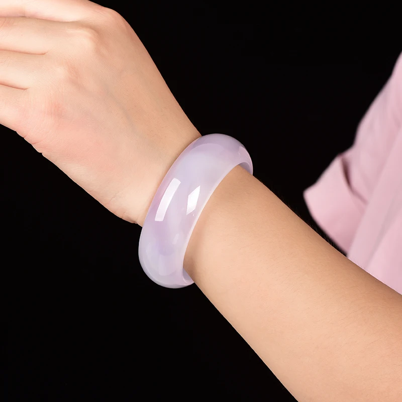 Natural High Quality Litchi Frozen Ice Jade Chalcedony Agate Bracelet Girl's Natural White Ice Transparent Round Bracelet