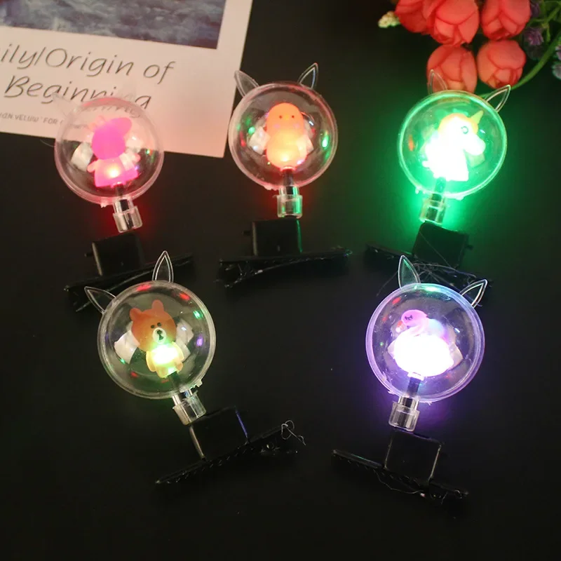 10pcs LED Flash Bobo Ball Hairpin Cute Flash Children's Headdress Hair Band Hairpin Luminous Transparent Ball Girls Gift