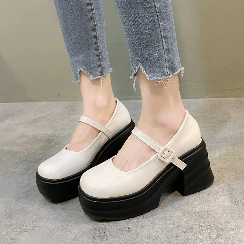 

white platform heels Women Mary Jane Shoes Vintage Girls High Heel Platform Lolita Shoes Japanese Style College Student Shoes