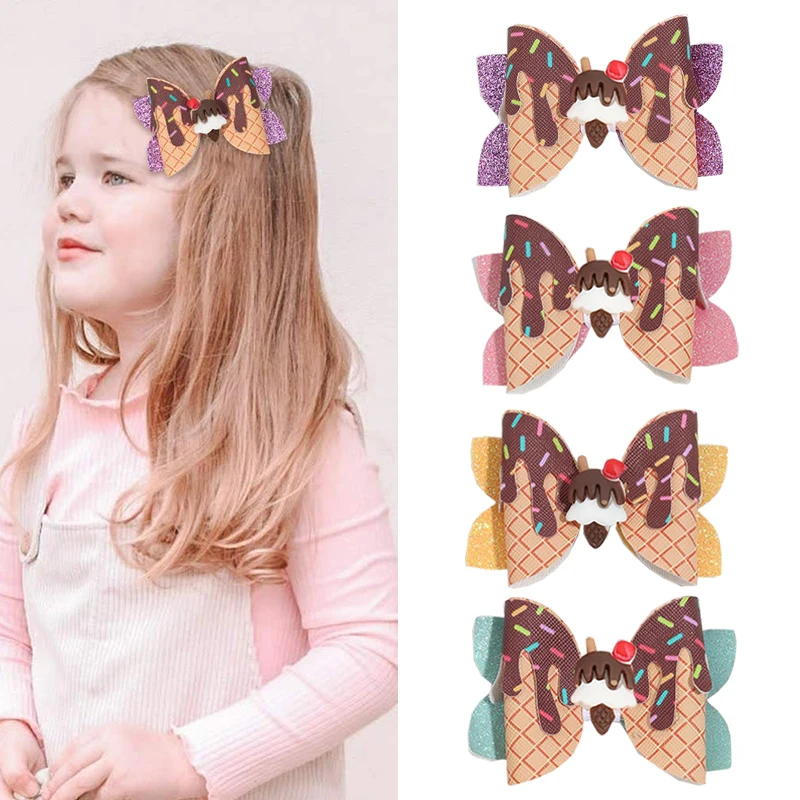 New Ice Cream Cupcake Hair Clip For Kids Girl Cute Glitter Bows Cone Donuts Hairpins Barrette Children Headwear hair Accessories ice cream cone игрушка для собак