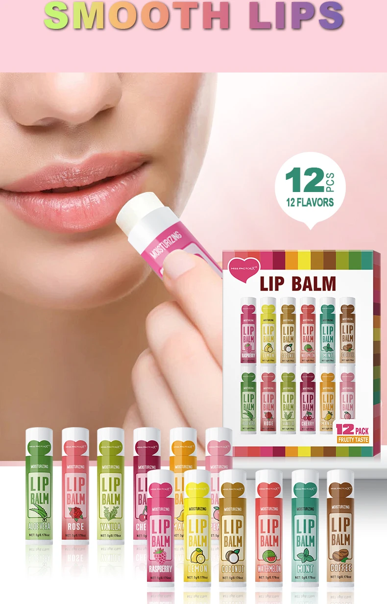Lip Balm 12 PCS 5g Deep Moisturizing Long-lasting Exfoliating Hydrated Lips