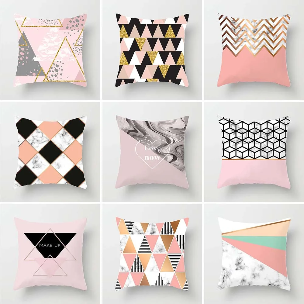

Thin Thin Pillow Cover Modern Simple Style Home Living Room Sofa Decoration Nordic Pink Geometric Pattern Fashion Cushion Cover
