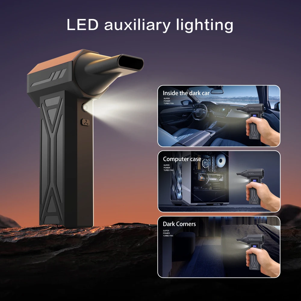 야외용 세차 도구 P70 터보 에어 블로워 무선 먼지 제거기 LED 조명 포함 고속 제트 팬 PC 자동차 청소용