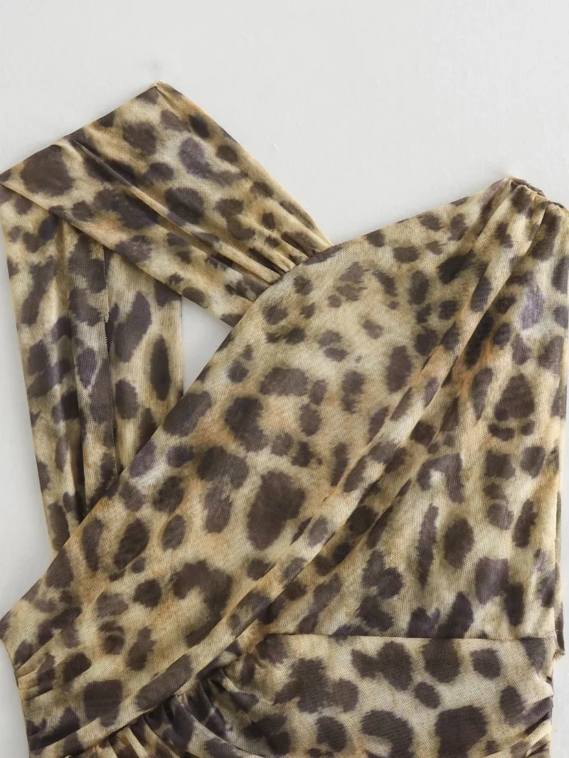 Women's Vintage Irregular Leopard Bodysuits, Ladies Holiday Slim Bodysuit, Female Chic Clothes, 2024