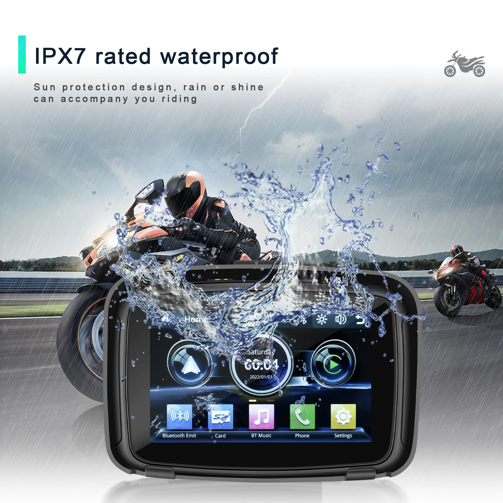 Podofo 오토바이 안드로이드 자동 IPS 스크린 모터 모니터, GPS 네비게이션, IPX7 방수, 블루투스 모터 DVR, 4 코어, 5 인치 카플레이