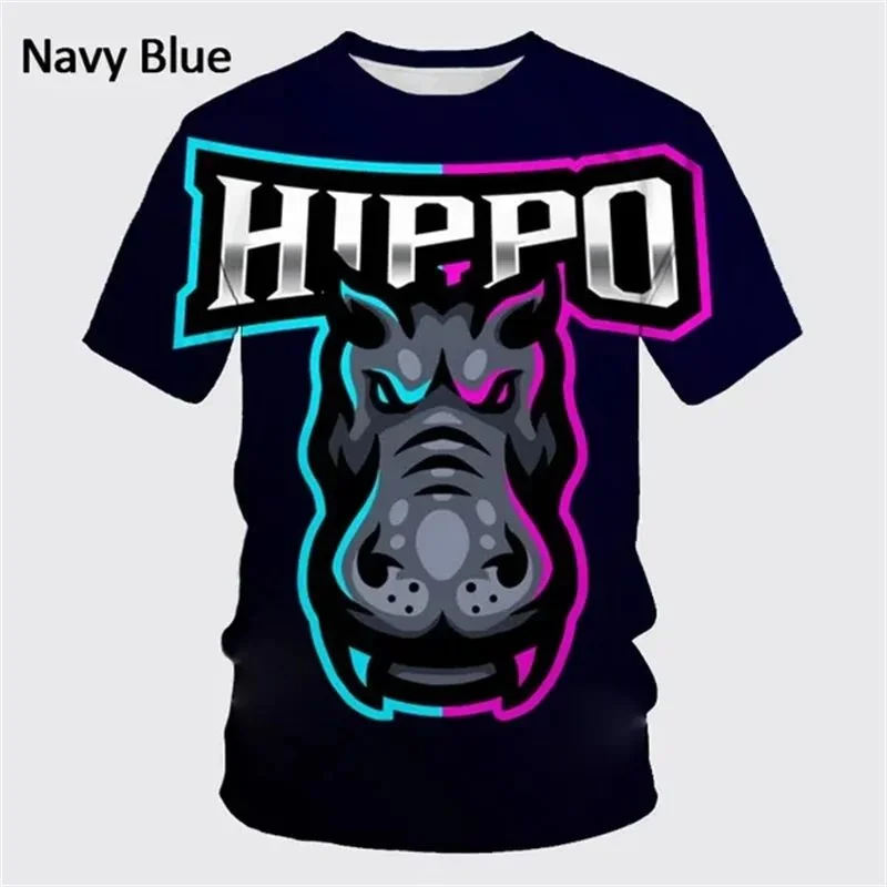 

Summer 3D Hippo Printing T Shirt Animal Graphic T-shirts For Men Kid Fashion Funny Cute Short Sleeves Harajuku Y2k Clothing Tops