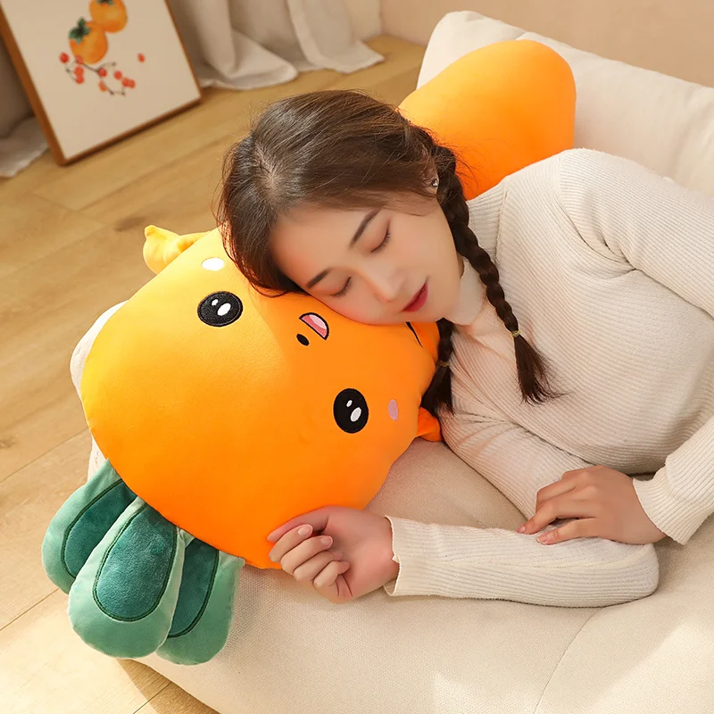 귀여운 순무 인형 박제 당근, 물렁물렁한 무, 봉제 장난감, 레드 오렌지 화이트 토끼, 웃는 얼굴 식물, 어린이 선물, 50 cm, 90cm