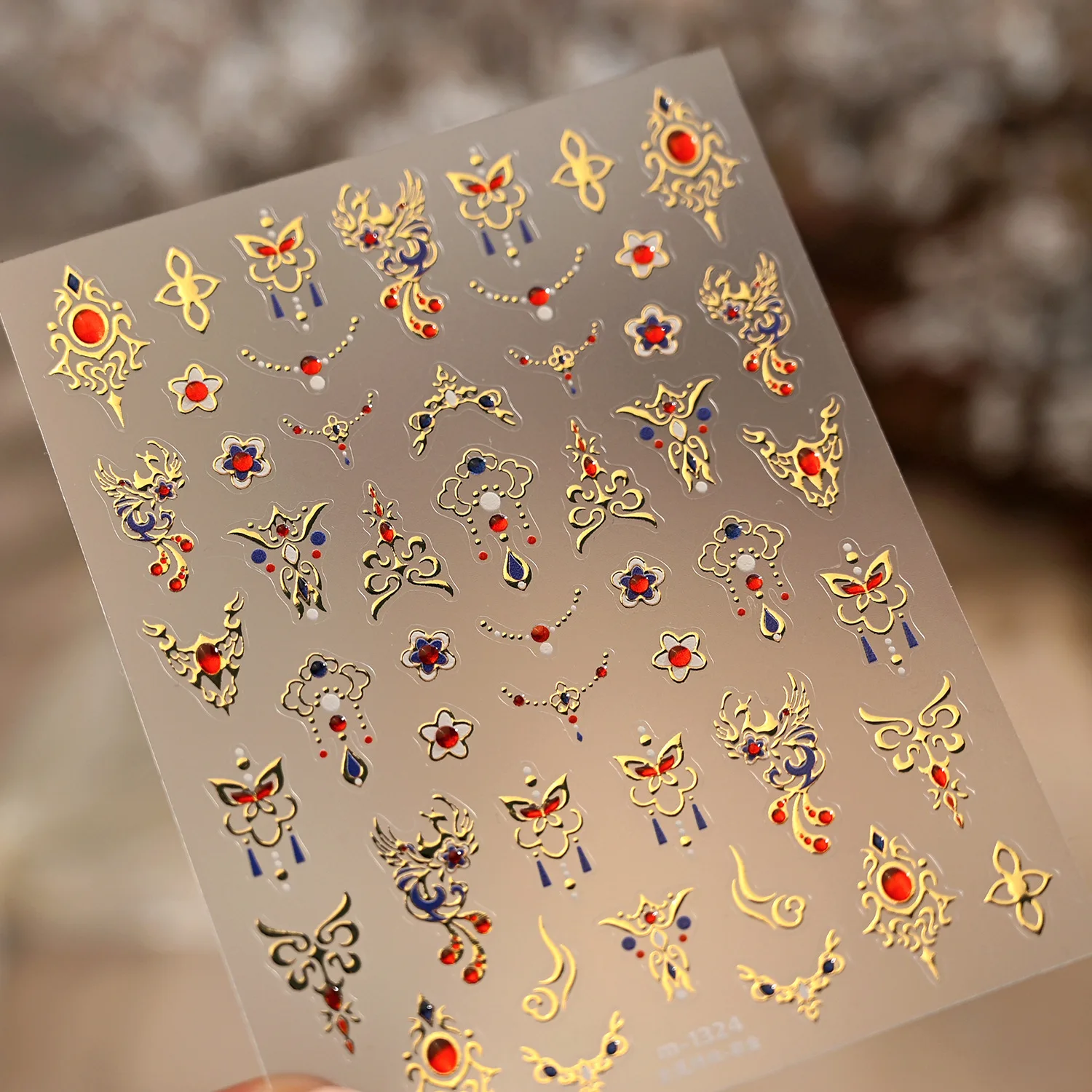 Lila Rosa Herz 5D Nagelkunst-Aufkleber Goldrand Kirschblüte Stern Achteckiger Stern Perle Schleife Edelstein Selbstklebende Nagelsticker DIY – Detail 15