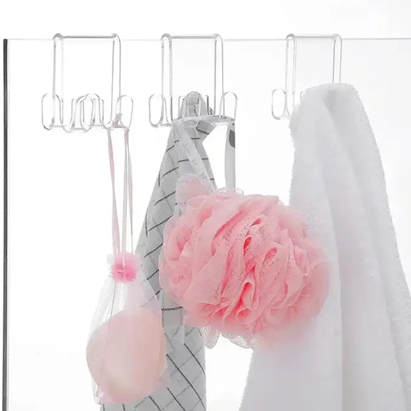 Shower Door Hook Acrylic Bathroom Hanger Convenient Storage Solution for Bathrobes and Towel Clothing Hangings Rack 4