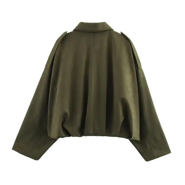 2026 Spring New Women's Suede Texture Effect Loose Version Of Fashion Lapel Shoulder BomberJacket Spring Jacket For Women 80% 2