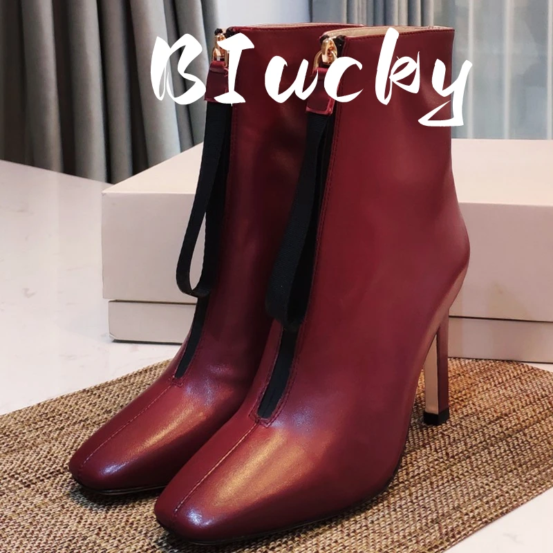 

Women High heeled boots Cozy Soft Leather Ankle Boots Women Stiletto Heels Fashion Ladies Shoes
