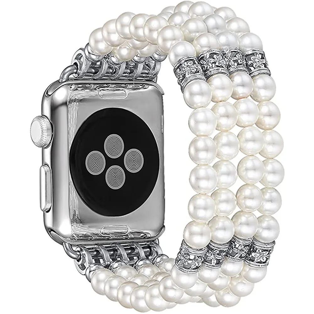 

Women Jewelry Stainless Steel Strap For Apple Watch Band 4 3 Pearl Diamond Bracelet For iWatch Bands SE 6 5 38-44mm Fran-11bd