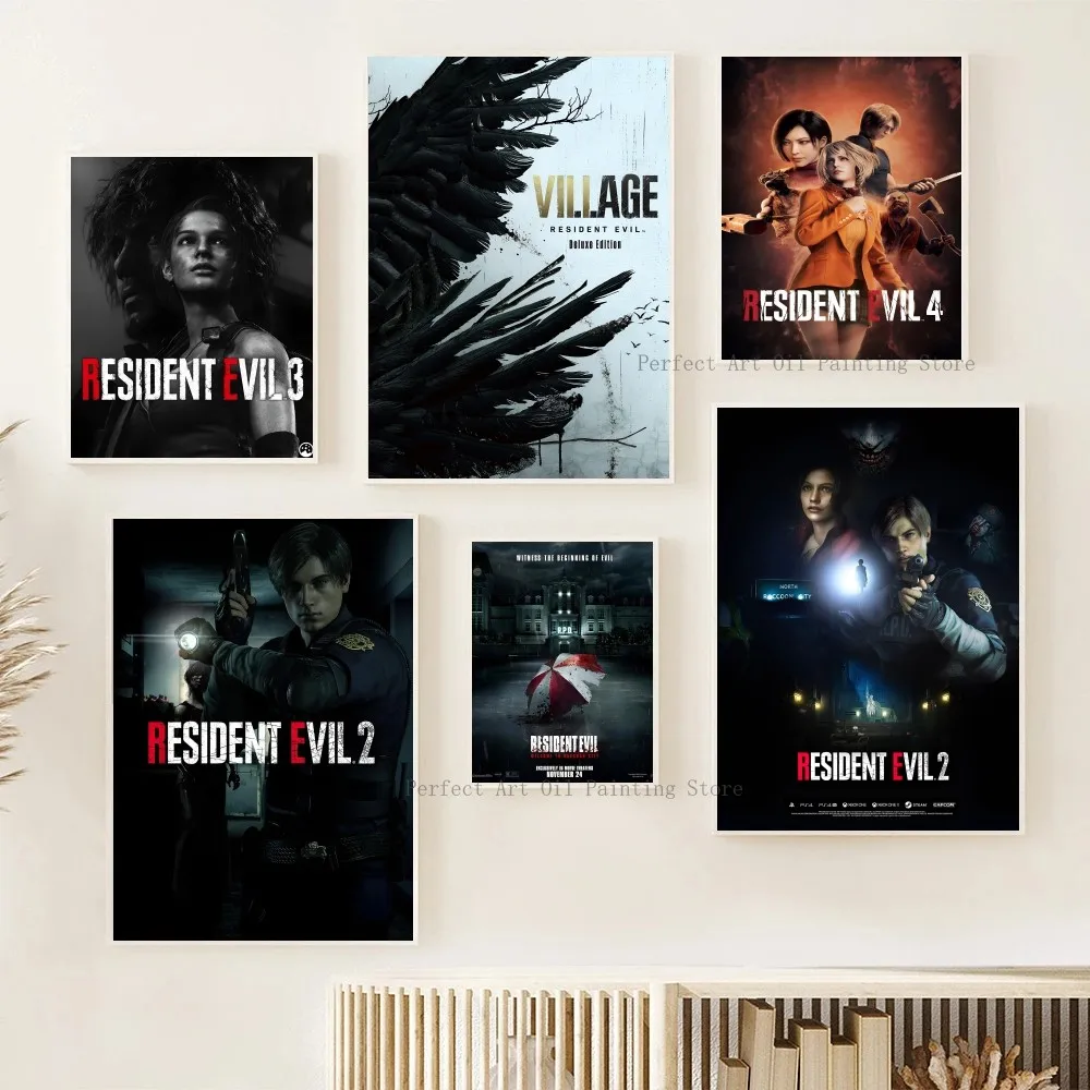 Resident- Evil 클래식 영화 게임 포스터 스티커, 거실 침실 입구 카페 벽 아트 장식, 페인팅 룸, 2, 3, 4