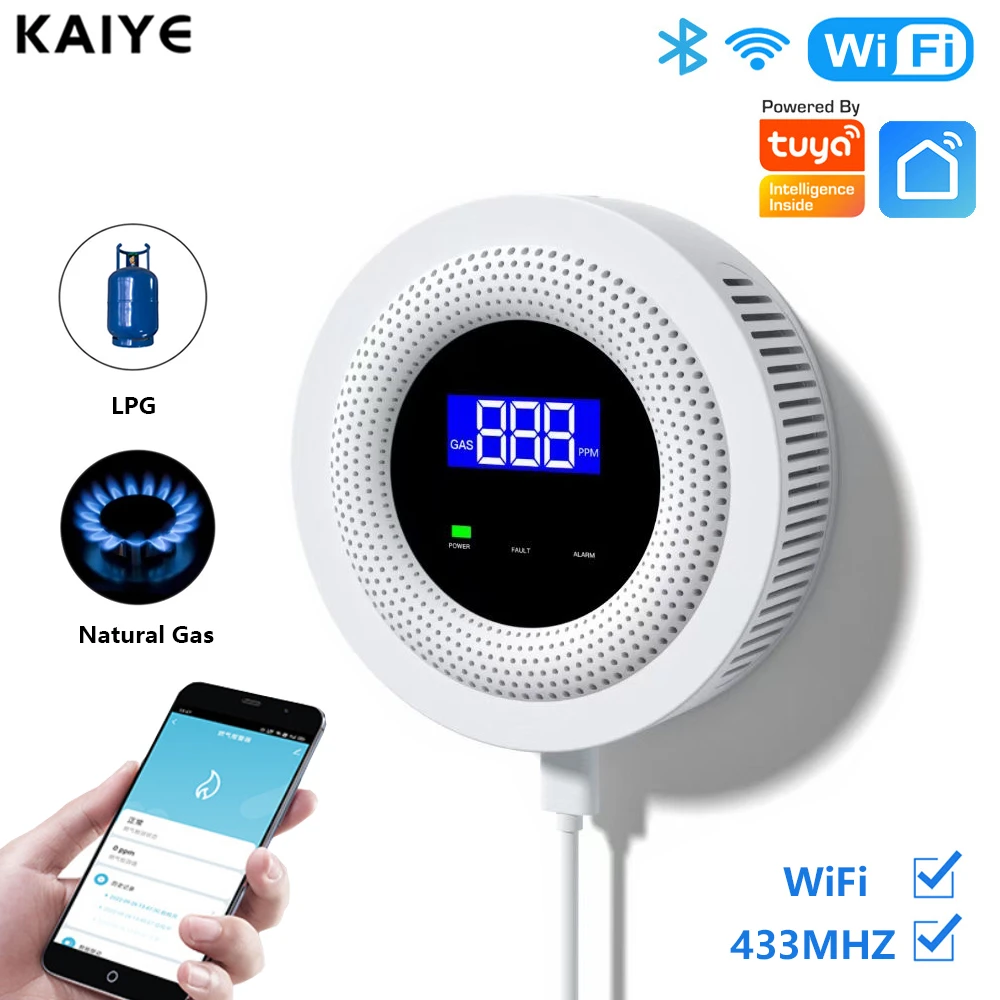 Tuya Wifi Natural Gas Leak Detector Alarm Security Protection Smart Home 433MHz Wireless Gas
