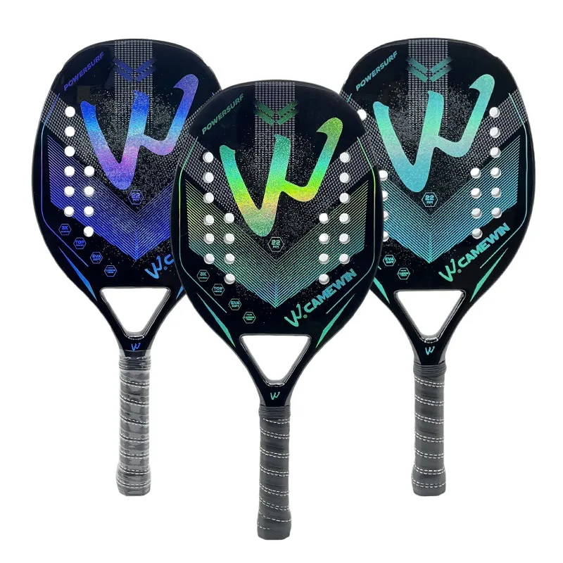 Camewin 3K Holographic Beach Tennis Racket, Full Carbon Fiber Frame, Kit Feminino, Rude Tratamento de Superf&iacute;cie, Iniciante, 202