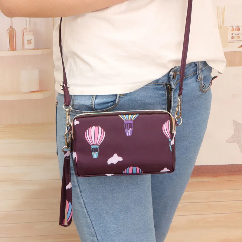 1PC Womens Printing 3 Layer Canvas Phone Bag Messenger Shoulder Bag Zipper Coin Card Key Purse for Women's Bank Card Holder Pack 